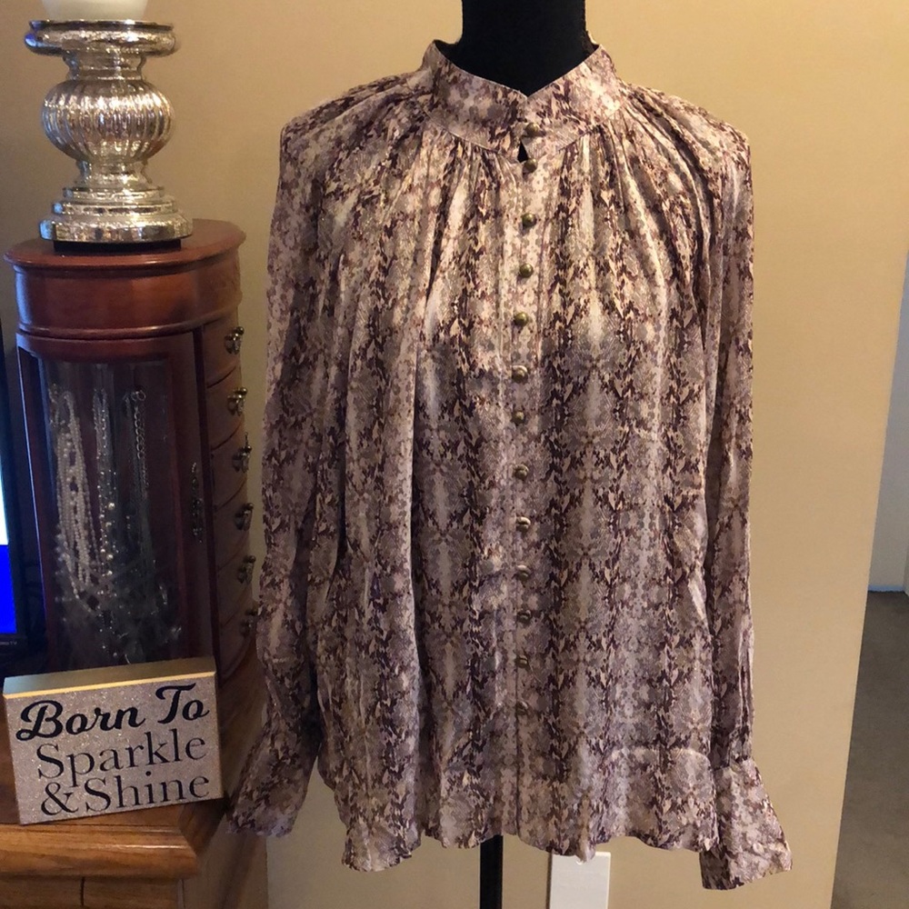Btfl-Life Python Print Button Front Blouse/Nwt - image 1